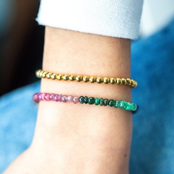 Rainbow SAPPHIRE Beaded Bracelet Waterproof Gold Non-Tarnish Bracelet GORGEOUS - Picture 5 of 10